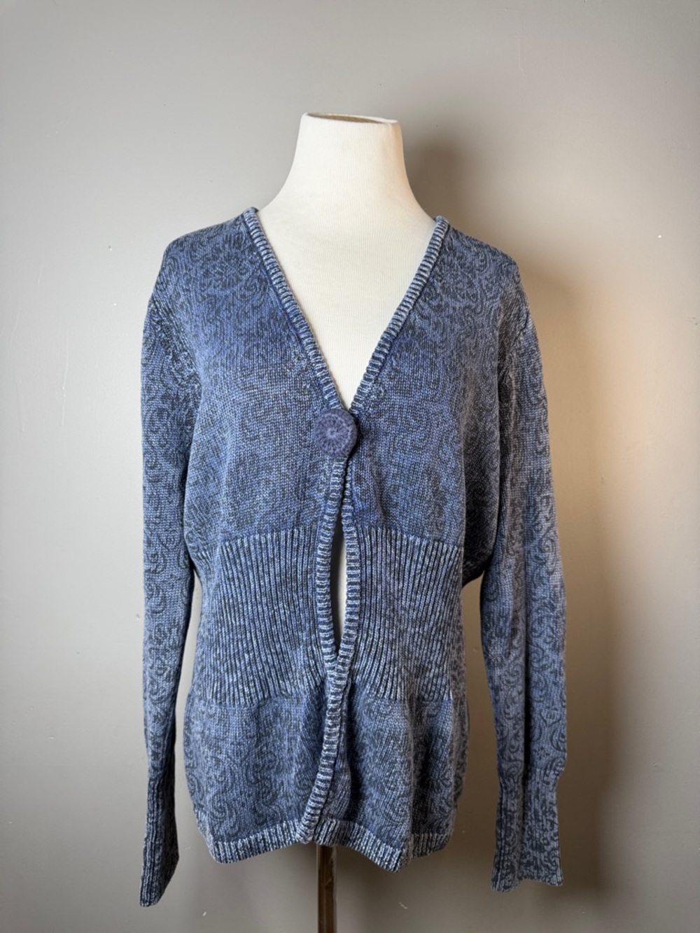 Classic Blue & grey Knit Cardigan Sweater